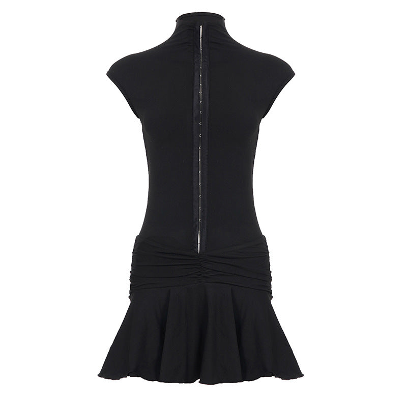 Damen Elegantes Wickelkleid mit hochgeschlossenem Kragen und Rüschenelementen EB