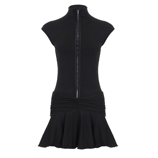 Damen Elegantes Wickelkleid mit hochgeschlossenem Kragen und Rüschenelementen EB