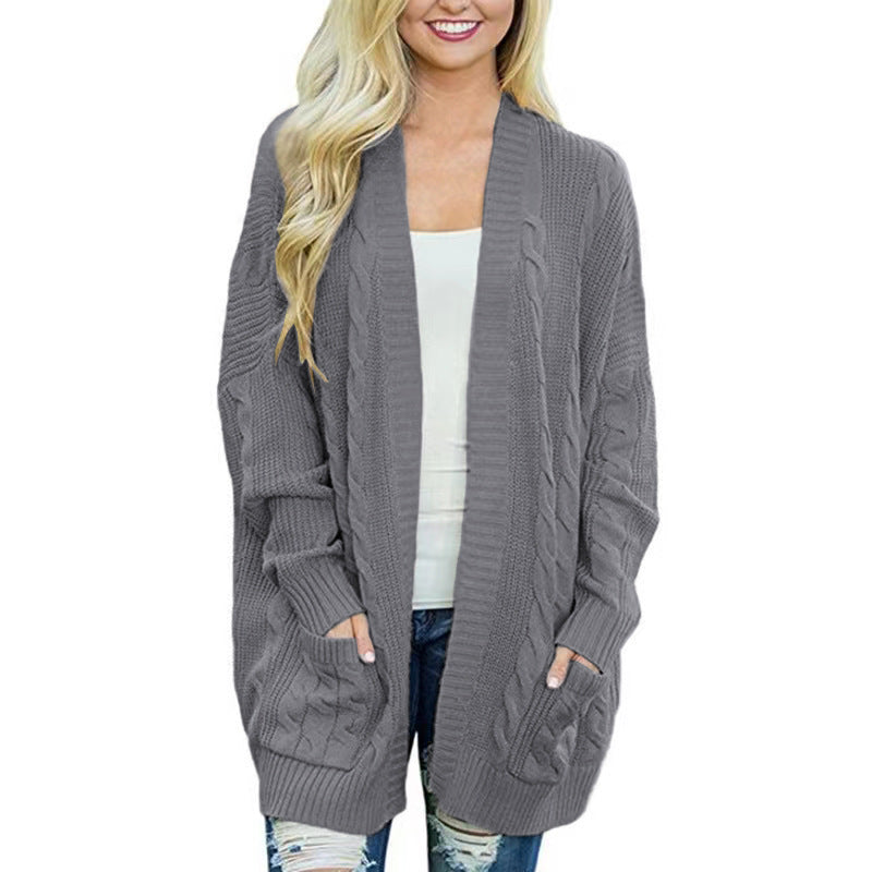 Damen Grobstrick Cardigan mit tiefen Taschen und eleganter Struktur EB