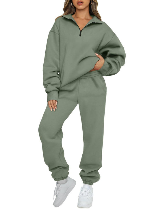 Damen nan oversized Sweatshirt Jogginghose Set mit Reißverschlusskragen EB