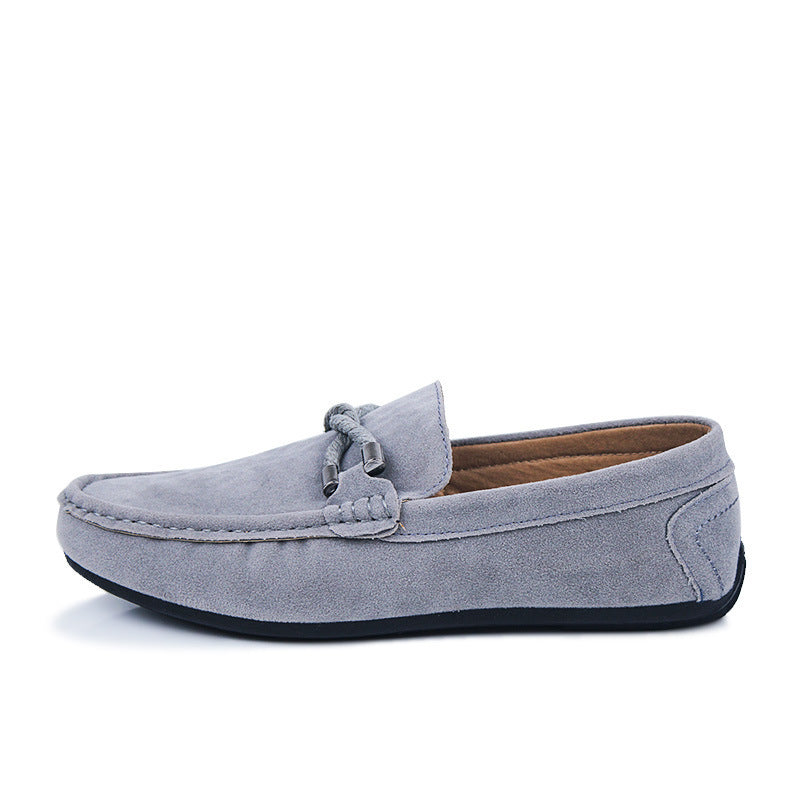 Damen weicher Veloursleder Mokassin Loafer mit geflochtener Dekorschnur und flexibler Gummisohle EB