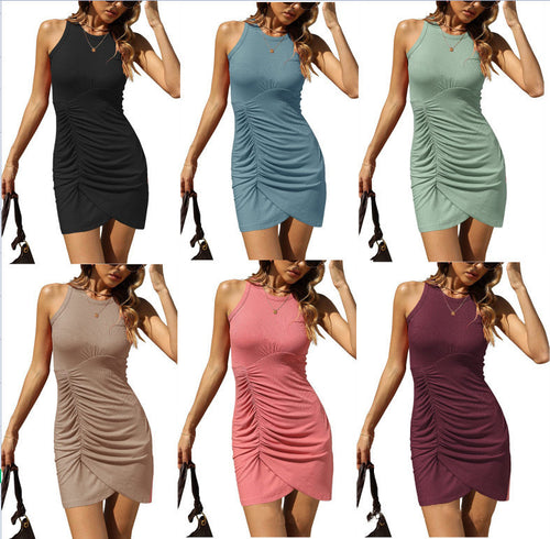 Damen Figurbetontes Rippkleid mit asymmetrischem Saum und Raffungen EB
