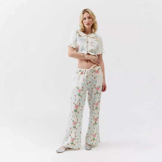 Damen Kombi-Set mit romantischem Stickdesign und lockerem Schnitt EB