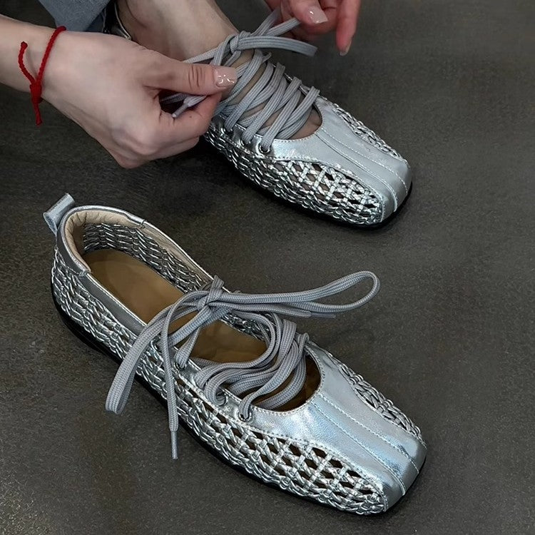 Damen modische Schnürschuhe mit atmungsaktiver Obermaterialstruktur und elastischen Riemen EB