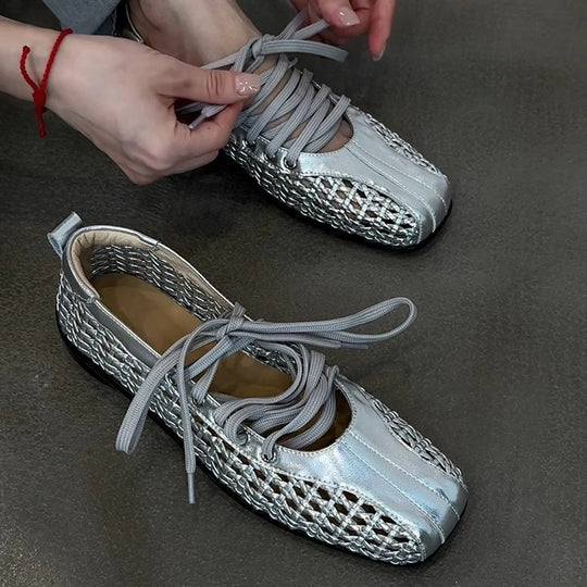 Damen modische Schnürschuhe mit atmungsaktiver Obermaterialstruktur und elastischen Riemen EB