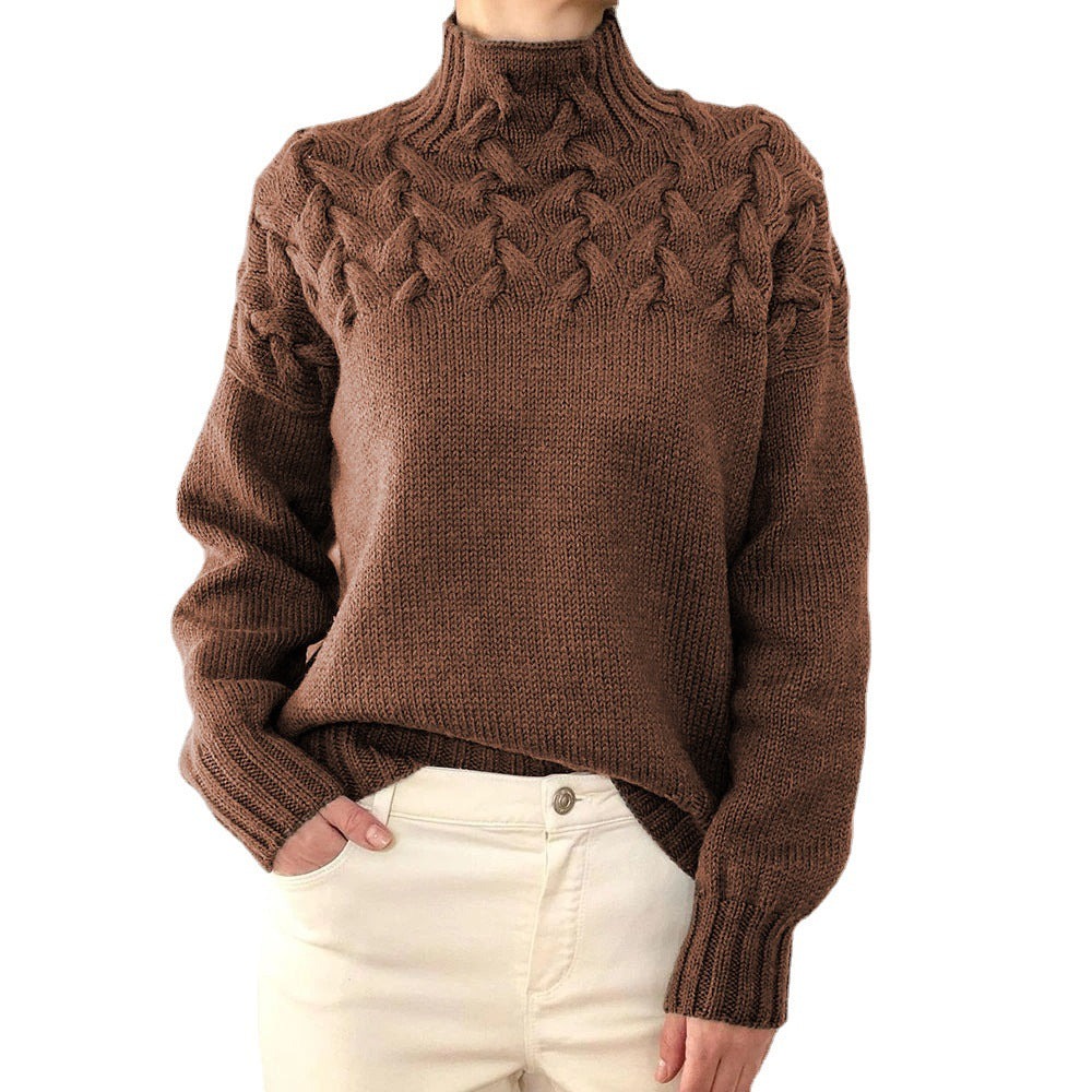 Damen nan Strickpullover mit Zopfstruktur und hohem Rollkragen EB