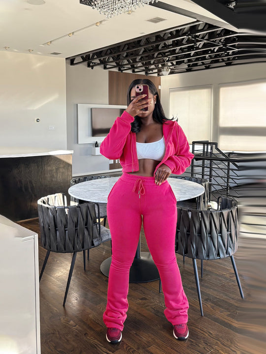 Damen nan kurz geschnittenes Zip-Hoodie und Highwaist-Jogginghose-Set mit Kordelzug und leicht gerafften Knöchelabschlüssen EB