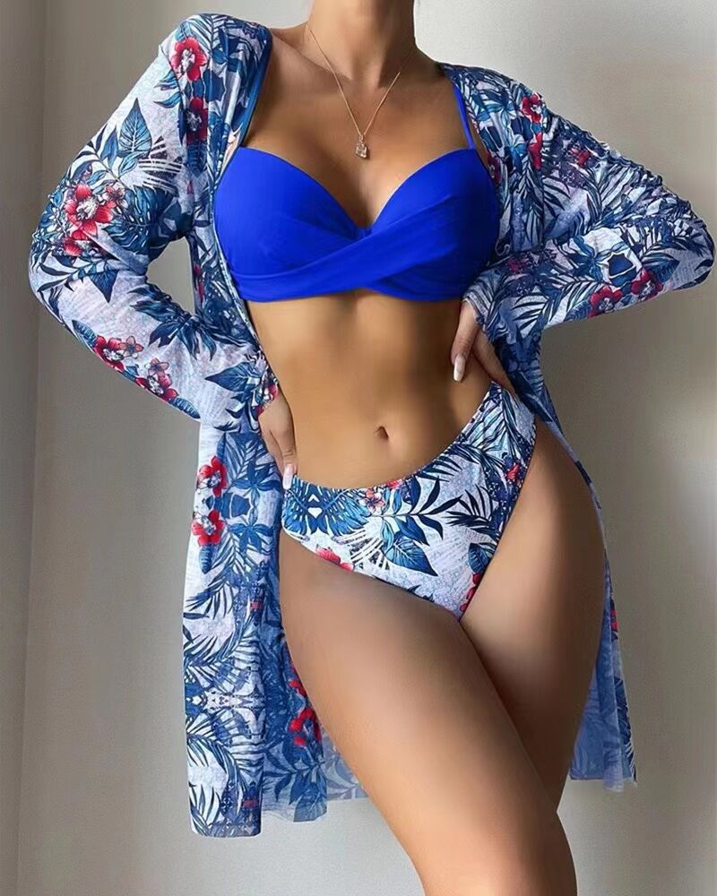 Damen Bikini-Set mit floralem Cover-Up EB