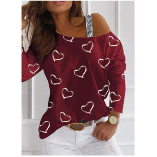 Damen modisches Sweatshirt mit herzförmigem Design und glitzernden Akzenten EB