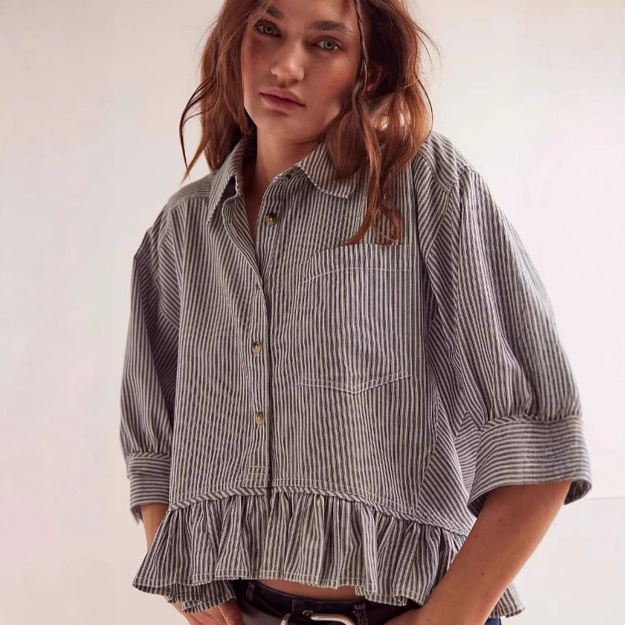 Damen lässige Bluse mit Rüschensaum EB