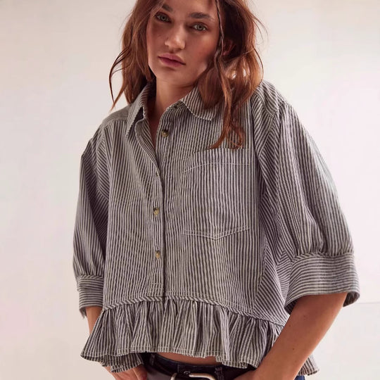 Damen lässige Bluse mit Rüschensaum EB