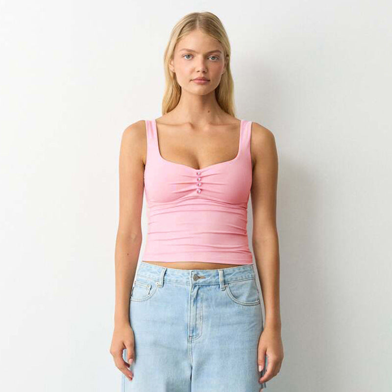 Damen modisches Bustier-Oberteil mit dekorativen Knopfdetails EB