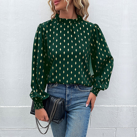 Damen Bluse mit hochwertigem Druck und großzügigen Puffärmeln EB