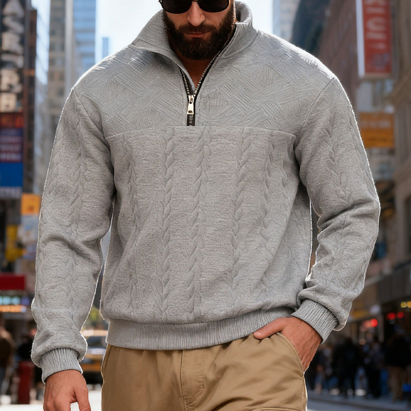 Herren Fleece-Pullover mit hohem Kragen und Reißverschluss EB