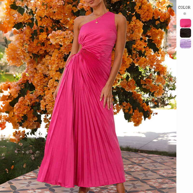 Damen Plissee-Maxikleid mit asymmetrischem Ausschnitt und seitlichem Cut-Out EB