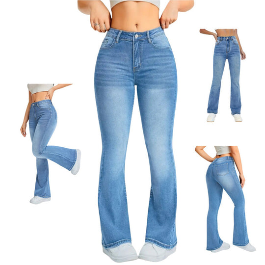 Damen Bootcut Jeans mit hohem Bund und moderner Waschung EB