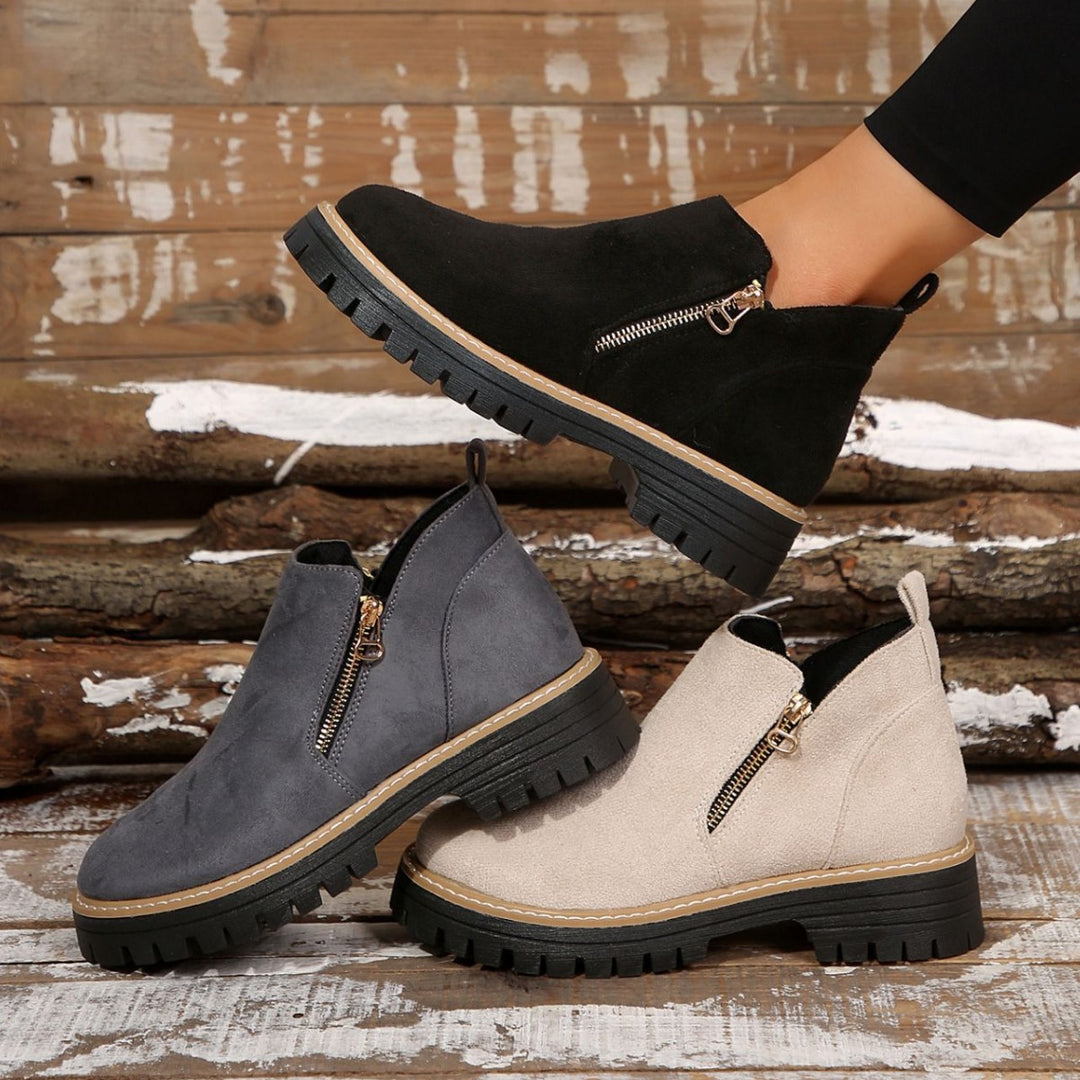 Damen modische Stiefeletten mit dekorativem Reißverschlussdesign und rutschfester Sohle EB