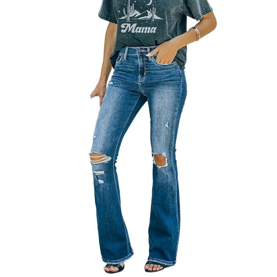 Damen Flared Jeans im Vintage-Style mit lässigem Destroyed-Effekt EB