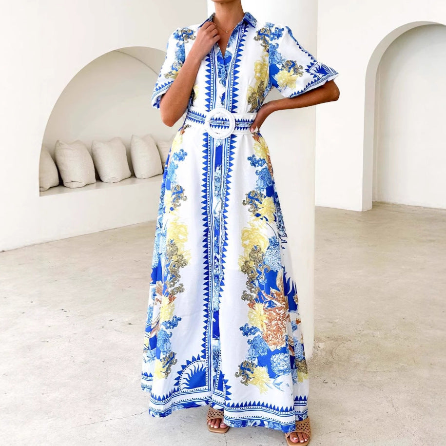 Damen Elegantes Maxikleid mit floralem Design und geschlitztem Saum EB