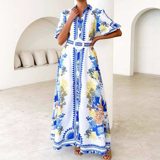 Damen Elegantes Maxikleid mit floralem Design und geschlitztem Saum EB