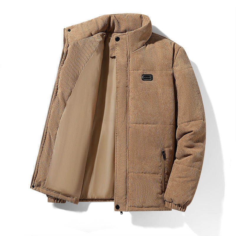 Herren gepolsterte Cordjacke mit hohem Stehkragen, wattierter Isolierung und Reißverschlusstaschen EB