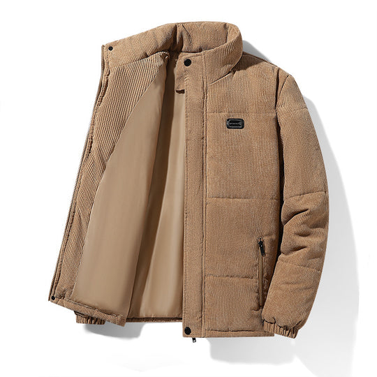 Herren gepolsterte Cordjacke mit hohem Stehkragen, wattierter Isolierung und Reißverschlusstaschen EB