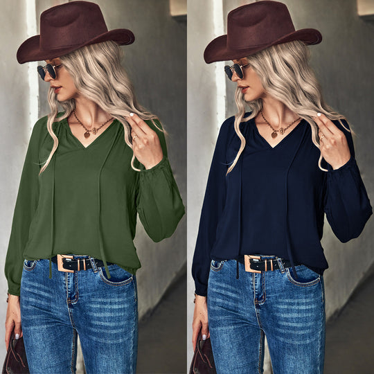Damen Bluse mit eleganten Raffungen und V-Ausschnitt EB
