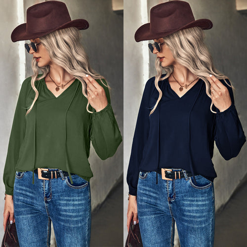 Damen Bluse mit eleganten Raffungen und V-Ausschnitt EB