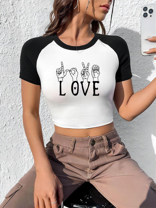Damen Crop-Top mit motivierendem Schriftzug und lässigem Schnitt EB