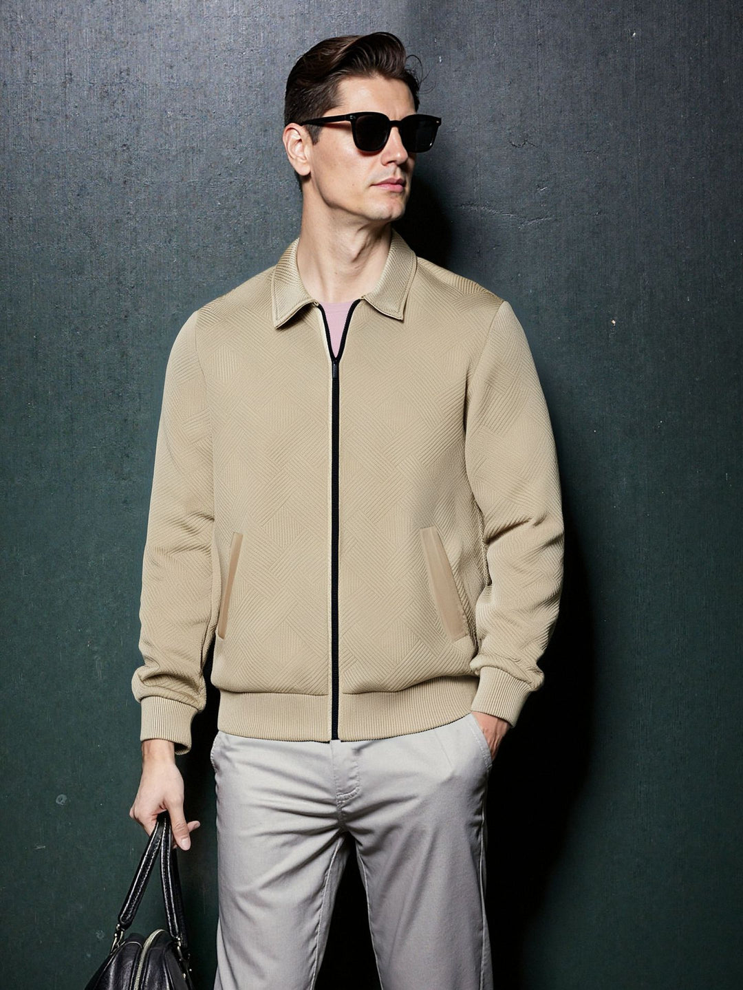 Herren sportliche Jacke mit strukturiertem Design und modernem Kragen EB