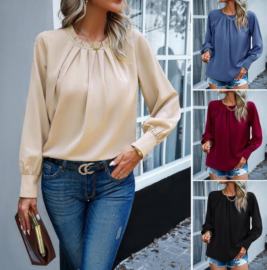 Damen Falten Freizeit Bluse EB