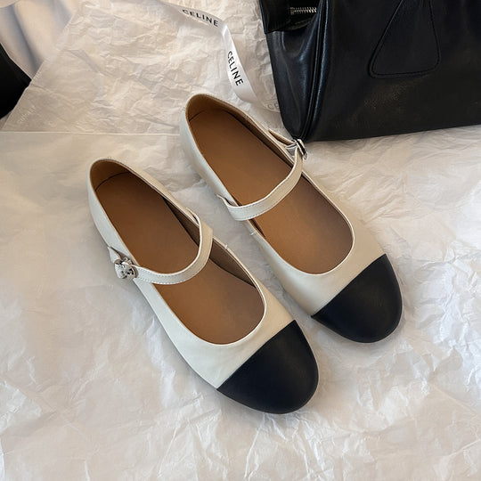 Damen Mary Jane Ballerinas mit modischem Riemchen und Kontrast-Design EB