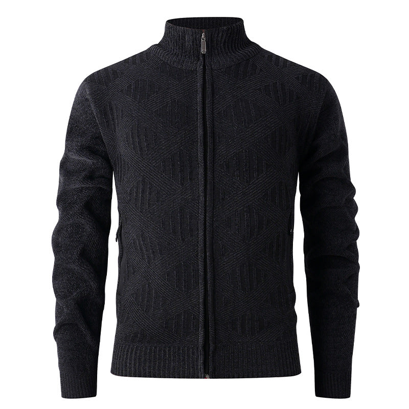 Herren Strickjacke mit strukturiertem Muster und hohem Kragen EB