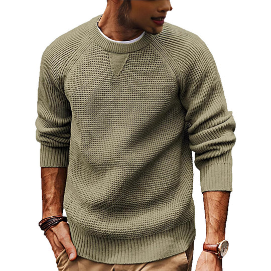 Herren lässiger Strickpullover mit strukturiertem Gewebemuster und Rundhalsausschnitt EB