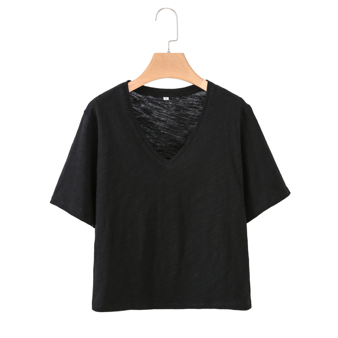 Damen V-Ausschnitt T-Shirt aus hochwertiger Baumwolle mit lässigem Schnitt EB