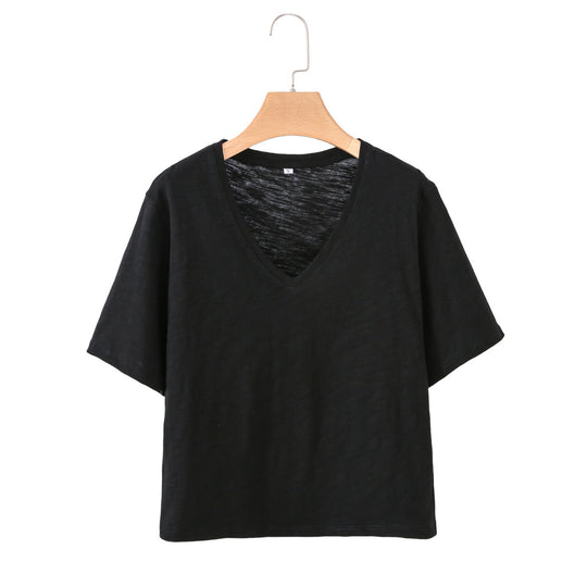 Damen V-Ausschnitt T-Shirt aus hochwertiger Baumwolle mit lässigem Schnitt EB