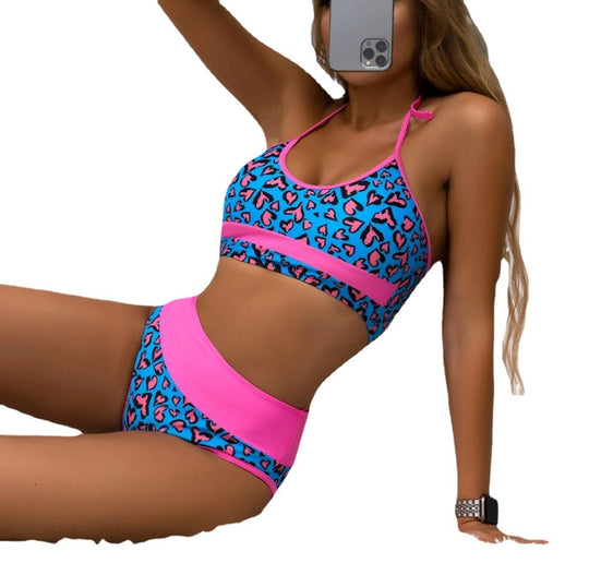 Damen Sportliches Bikini-Set mit hohem Bund und modischem Muster EB