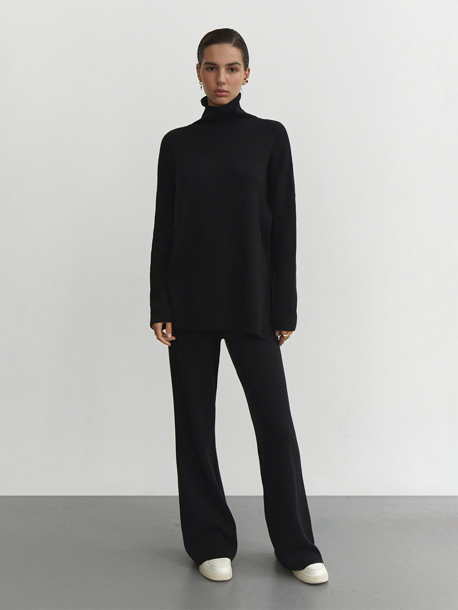 Damen Modisches Strickensemble mit hohem Kragen und weitem Schnitt EB