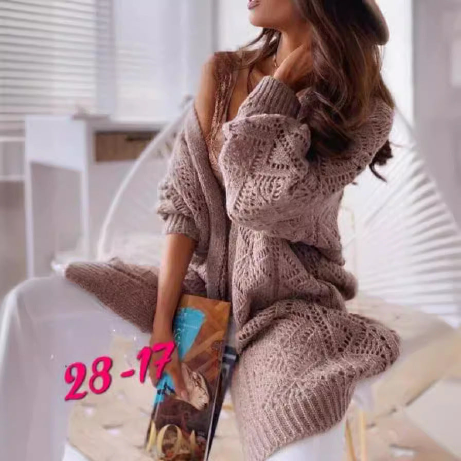 Damen Großer Strickcardigan mit Ajourmuster EB