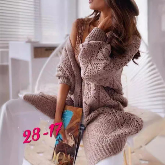 Damen Großer Strickcardigan mit Ajourmuster EB