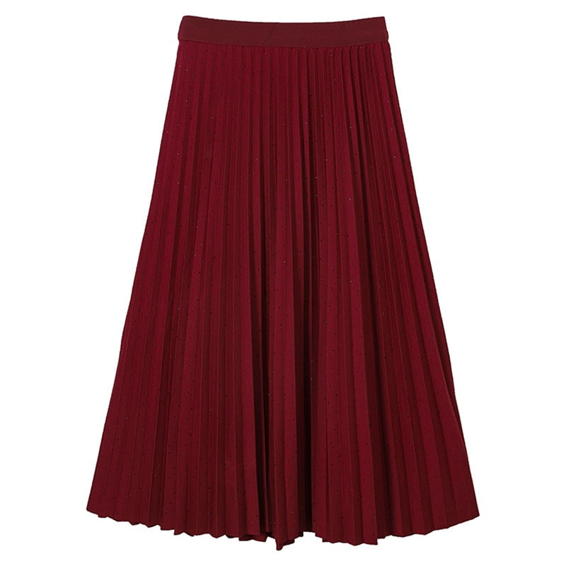 Damen  eleganter Falten-Maxirock mit dezentem Glitzer-Finish und elastischem Komfortbund EB