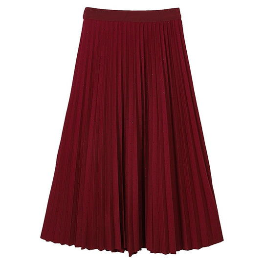 Damen  eleganter Falten-Maxirock mit dezentem Glitzer-Finish und elastischem Komfortbund EB