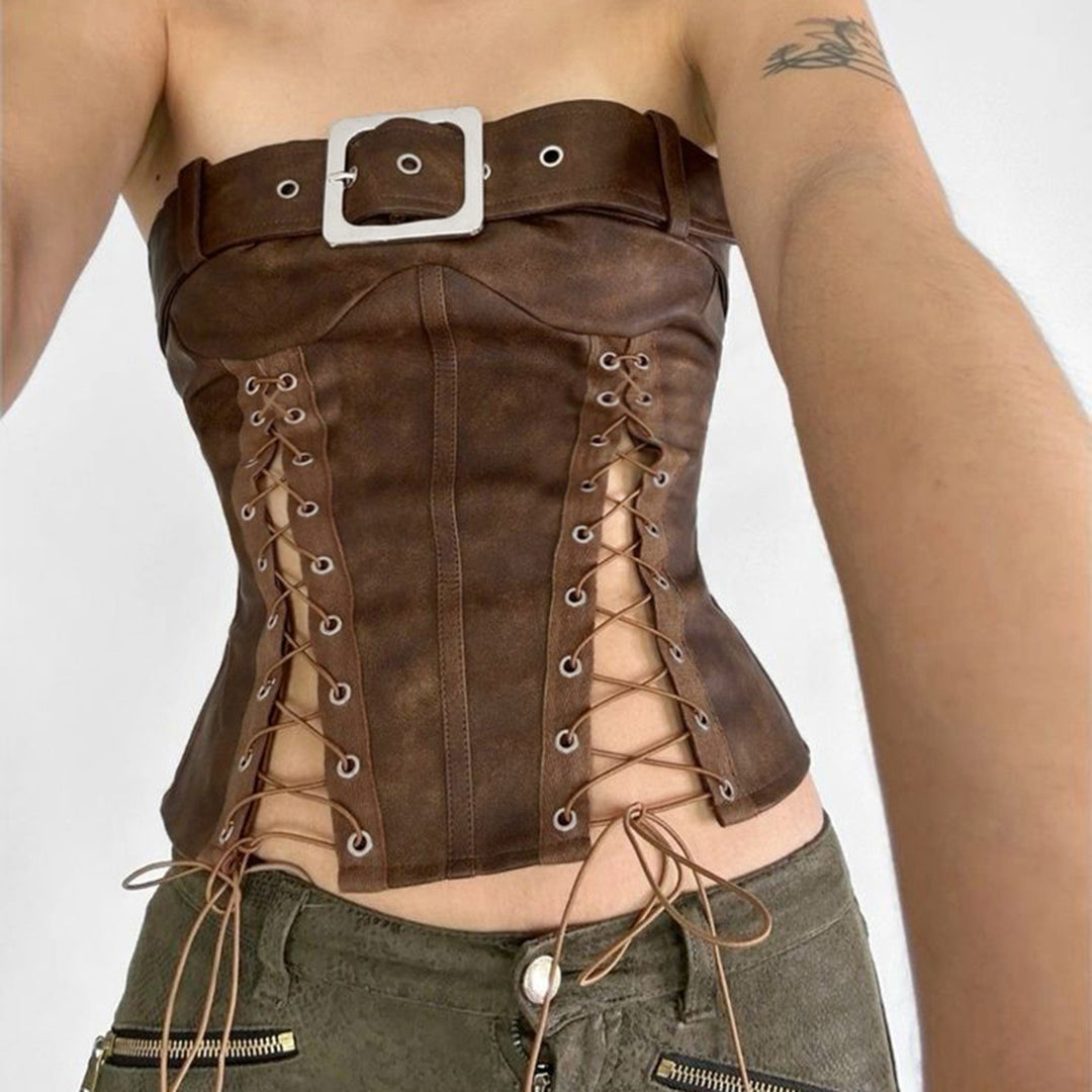 Damenleder-Corsage mit raffinierten Schnürdetails EB