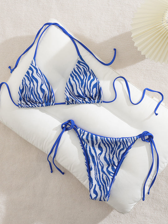 Damen Triangel-Bikini mit trendigem Zebra-Muster und verstellbaren Bindebändern EB