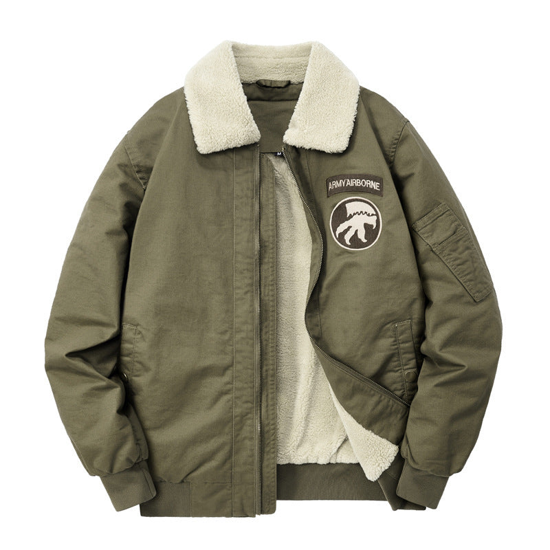 Herren Bomberjacke mit durchgehendem Sherpa‑Futter und Umlegekragen EB