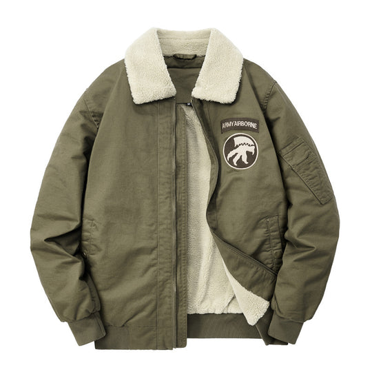 Herren Bomberjacke mit durchgehendem Sherpa‑Futter und Umlegekragen EB
