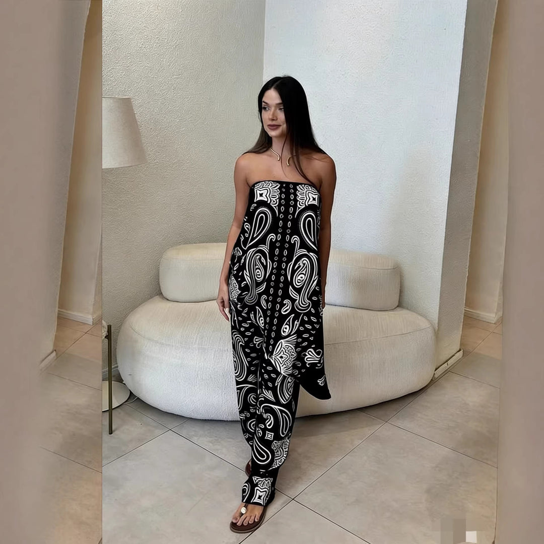 Damen lässiger Jumpsuit mit weitem Schnitt und stylischem Muster EB