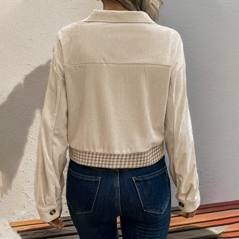 Damen gestreifte Cordjacke im modernen Houndstooth-Design EB