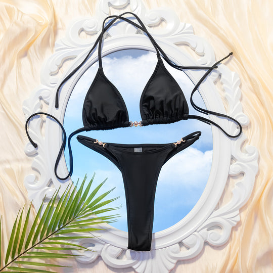Damen Triangel-Bikini mit elegantem Goldverschluss und verstellbaren Bändern EB