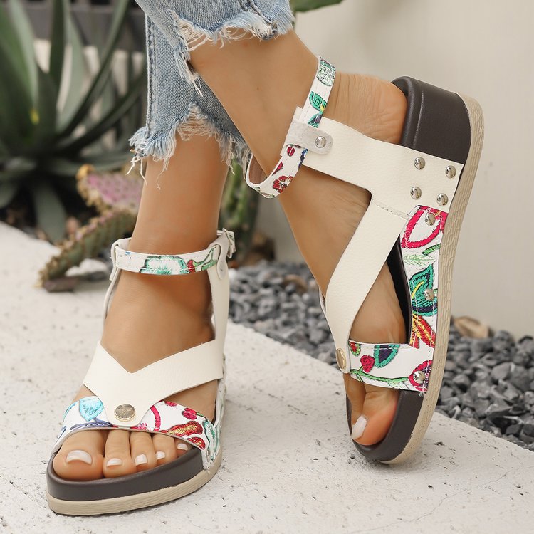 Damen Komfortable Sandalen mit floralen Akzenten und anatomischem Fußbett EB